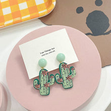 Minar Summer Cartoon Cactus Drop Earrings for Women Mujer Green Color Resin Planet Hanging Dangle Earrings Chic Party Jewelry