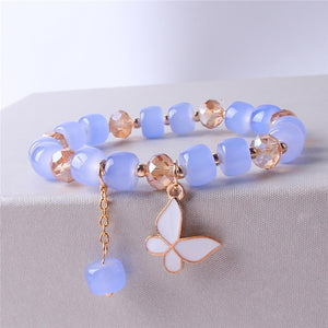 Newest Butterfly Charm Bracelet For Women Bohemia Coloful Beads Hand-woven Bracelet Elastic Adjustable Jewelry Gift