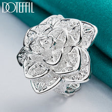 DOTEFFIL 925 Sterling Silver Rose Flower Open Ring Hollow Out Design Ring For Women Wedding Engagement Party Jewelry