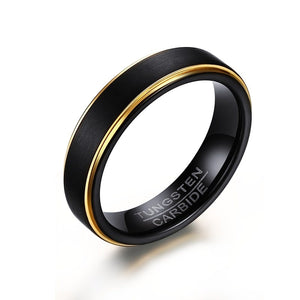 Vnox Black Tungsten Rings for Men 5MM Thin Gold-color Wedding Rings for Male Jewelry