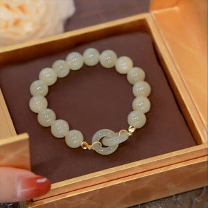 Chinese Style Bracelets Exquisite Flower Crystal Bangles Retro White Jade Beaded Bracelets Jewelry Gift For Women Girlfriends