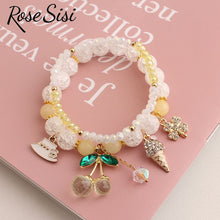 Rose sisi Korean Style fresh lovely fashion crystal burst beads bracelet for women Elastic rope cherry pendant gift for girls