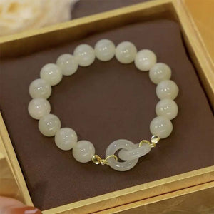 Chinese Style Bracelets Exquisite Flower Crystal Bangles Retro White Jade Beaded Bracelets Jewelry Gift For Women Girlfriends