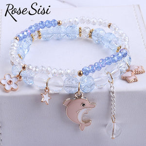 Rose sisi Japanese and Korean style little girl jewelry for children's bracelet crystal female bracelet cute girlfriend gift