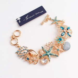 Lateefah Bohemia Ocean Elements Bracelet Metal Starfish Coral Shell DIY Charm Bracelet for Women Wedding Jewelry Accessories