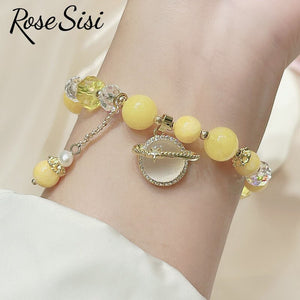 Rose sisi Korean style fresh beaded transfer crystal bracelet for women friendship bracelet female white crystal safety buckle