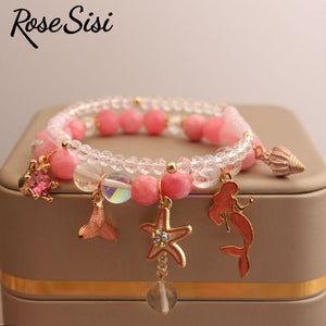 Rose sisi Korean Style fresh bead bracelet for women elastic hand rope friendship bracelets jewelry for girl