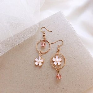 New Trend Blue Flower Dangle Earrings For Women Cute Animal Cat Cherry Blossoms Asymmetrical Earring Party Kitten Jewelry Gifts