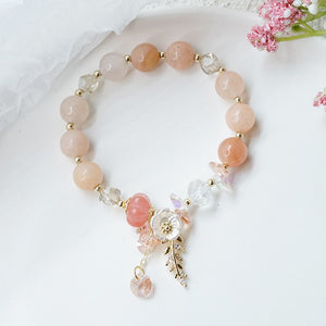 Chinese Style Bracelets Exquisite Flower Crystal Bangles Retro White Jade Beaded Bracelets Jewelry Gift For Women Girlfriends