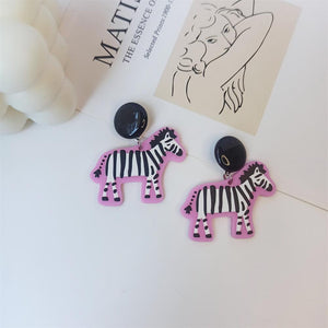 2022 Fashion Funny Cartoon Animal Pony Cactus Acrylic Earrings for Women Cute Design Sense Colorful Green Holiday Free Shipping