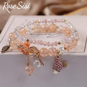 Rose sisi Korean marine fresh girl bracelet for women shell fish tail popping crystal bracelets small bee cactus pendant