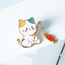 New Fashion Creative Cat Fishing Design Metal Enamel Brooch Cartoon Cute Animal Badge Pin Best Friend Gift Jewelry Accessories