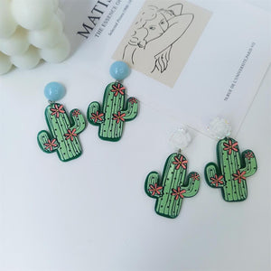 2022 Fashion Funny Cartoon Animal Pony Cactus Acrylic Earrings for Women Cute Design Sense Colorful Green Holiday Free Shipping