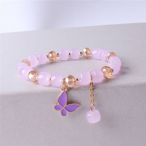 Newest Butterfly Charm Bracelet For Women Bohemia Coloful Beads Hand-woven Bracelet Elastic Adjustable Jewelry Gift