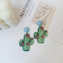 2022 Fashion Funny Cartoon Animal Pony Cactus Acrylic Earrings for Women Cute Design Sense Colorful Green Holiday Free Shipping