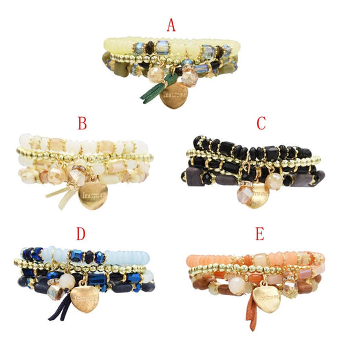 European and American New Fashion Bracelet Four Piece Natural Stone Beaded Bracelet Heart-shaped Alloy Popular Women's Bracelet