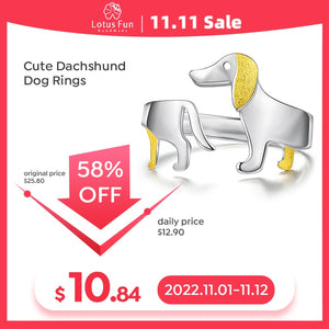 Lotus Fun Real 925 Sterling Silver Cute Dachshund Dog Adjustable Rings for Women Original Fashion Jewelry 2022 Trend Female Gift