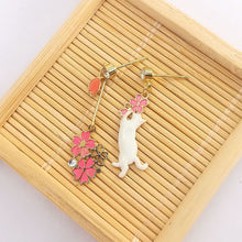 New Trend Blue Flower Dangle Earrings For Women Cute Animal Cat Cherry Blossoms Asymmetrical Earring Party Kitten Jewelry Gifts