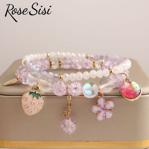 Rose sisi Korean Style summer fresh beach wind bracelet holiday beads bracelet for women elastic hand rope friendship jewelry