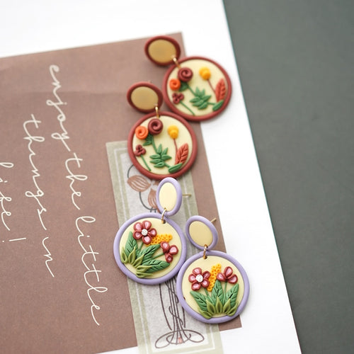 Handmade Crafts Molded Irregular Floral All Season Multi Colors Shapes Polymer Clay Pattern Earring Dangle Sets Party Gifts Set2