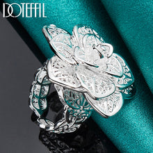 DOTEFFIL 925 Sterling Silver Rose Flower Open Ring Hollow Out Design Ring For Women Wedding Engagement Party Jewelry