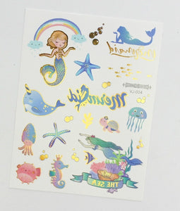 Mermaid Bronzing Cartoon Children&#39;s Metallic Gold Body Temporary Flash Tattoos For Kids Glitter Tattoo cute Stickers 160*120MM