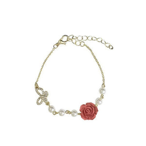 Cute Pearl Rose Flower Bracelet For Women Girl Red/White Adjustable Link Hand Chain Luxury Bestie Wristbands Jewelry Accessories