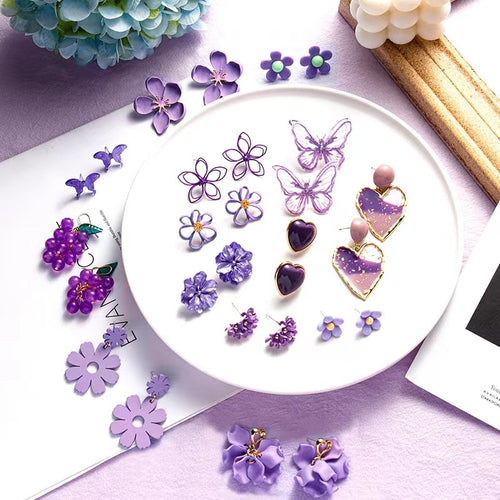 Purple Flower Earrings Stud Vintage Elegant Violet Butterfly Charm Fashion Jewelry 2022 Gift For Women 2022 Earring Wholesale
