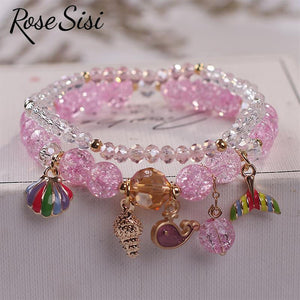 Rose sisi Korean marine fresh girl bracelet for women shell fish tail popping crystal bracelets small bee cactus pendant