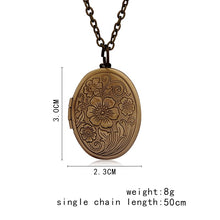 Oval Carved Flower Stripe Locket Pendant Necklace Women Vintage Ancient Brass Opening Photo Box Jewelry