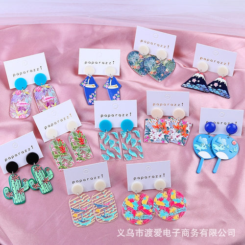 Earrings For Women Heart Cactus Relief Acrylic Charm Eardrop Girls Cute Exaggeration Summer Jewelry For Women