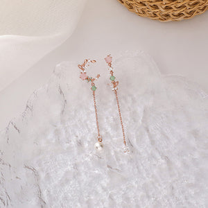 2020 Fashion Asymmetry Star Moon Long Dangle Earrings For Women Micro-inlaid Zircon Fairy Butterfly Flower Pearl Tassel Earrings