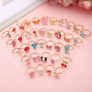 10pcs Cute Cartoon Kids Rings Kawaii Korean Children Girls Flower Alloy Finger Ring Child Jewelry Gift Adjustable Rings