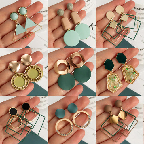 Korean Statement Earrings For Women 2020 Fashion Vintage Green Arcylic Gold Geometric Tassel Drop Earings Female Brincos Jewelry