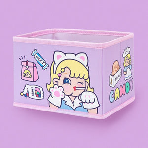 Kawaii Pen Holder Cute Pencil Organizer Desk Set Accessories for Girls Office School Square Container Desktop Storage Box Basket