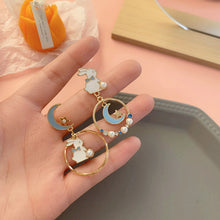 Cute Rabbit Drop Earring Korea Fashion Enamel Graze Oil Women Dangle Earrings Moon Star Asymmetry Girl Sweet Jewelry