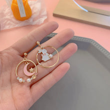 Cute Rabbit Drop Earring Korea Fashion Enamel Graze Oil Women Dangle Earrings Moon Star Asymmetry Girl Sweet Jewelry