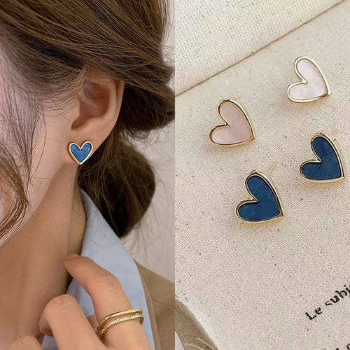 Cute Korean Earrings Heart Bling Zircon Stone Rose Gold Stud Earrings for Women Fashion Jewelry 2021 New Gift