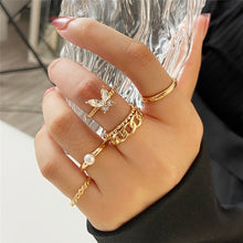 17KM Korean Colorful Stone Rings Set for Women Girls Trendy Metal Chain Geometric Square Round Rings Jewelry Gifts