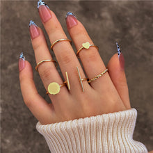 17KM Korean Colorful Stone Rings Set for Women Girls Trendy Metal Chain Geometric Square Round Rings Jewelry Gifts