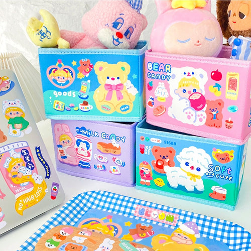 Kawaii Pen Holder Cute Pencil Organizer Desk Set Accessories for Girls Office School Square Container Desktop Storage Box Basket