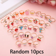 10pcs Cute Cartoon Kids Rings Kawaii Korean Children Girls Flower Alloy Finger Ring Child Jewelry Gift Adjustable Rings
