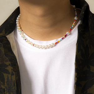 Boho Colorful Handmade Beaded Short Collar Clavicle Chain Imitation Pearl Necklace for Men Women Girls 2021 New Korean Jewelry