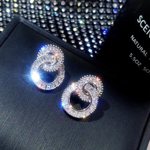 S925 Silver Color Round Cute Bling Zircon Stone Stud Earrings for Women Fashion Jewelry 2022 New Korean Earrings