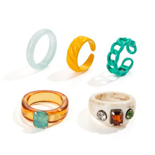 FNIO Y2K Style Korean Colorful Resin Chain Rings Set for Women Fashion Colorful Multilayered Heart Ring Wholesale Jewelry