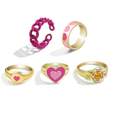 FNIO Y2K Style Korean Colorful Resin Chain Rings Set for Women Fashion Colorful Multilayered Heart Ring Wholesale Jewelry