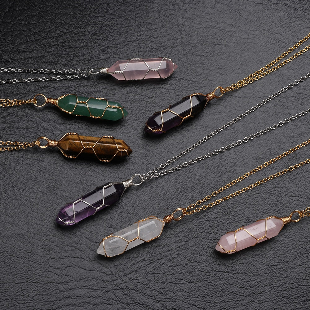 Natural Stone Pendant Necklace Small Rock Quartz Pendulum Amethysts  Citrines Fluorite Pink Crystal Necklace for Women Healing - AliExpress