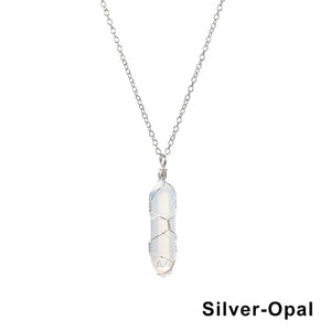2022 Hexagonal Cylindrical Crystal Necklace Natural Stone Pendant Wire Wrap Stone Necklace for Women Men Fashion Jewelry