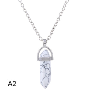 2022 Hexagonal Cylindrical Crystal Necklace Natural Stone Pendant Wire Wrap Stone Necklace for Women Men Fashion Jewelry