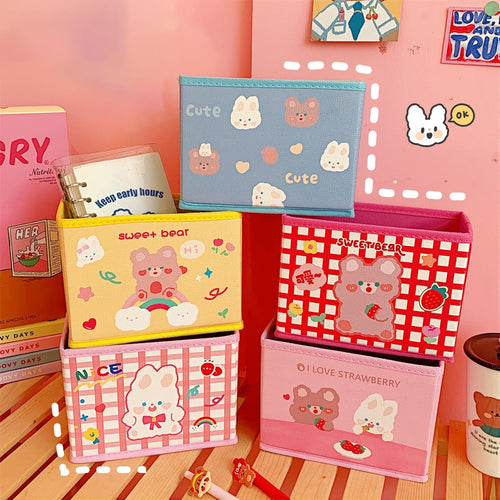 1pc Kawaii Stationery Storage Box Bear Pattern Fabric Desktop Manager Cute DIY Hand Account Storage Supplies Desk Accessories